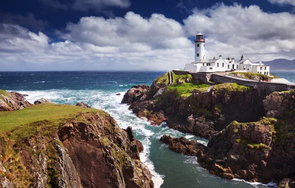 Картинка шторм, океан, скалы, маяк, The Fanad Lighthouse