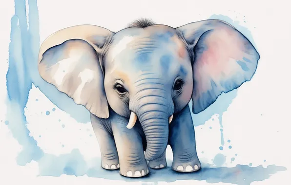 Рисунок, слон, милый, детеныш, baby, слоненок, cute, elephant