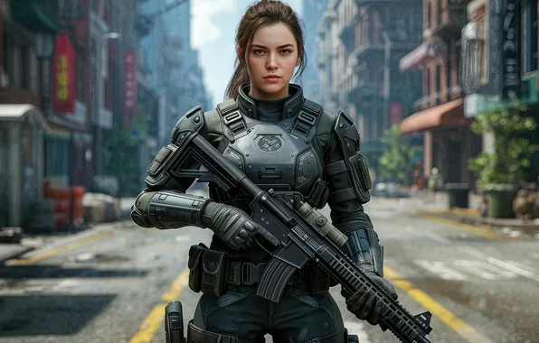 Картинка girl, military, weapons