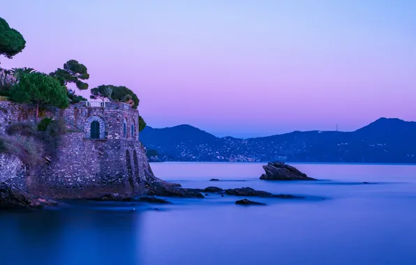 Картинка Италия, Italy, Liguria, Nervi, фиолетовый закат