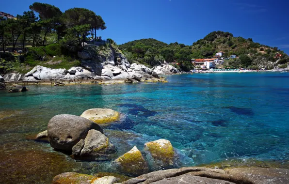 Море, природа, камни, фото, побережье, Италия, Toscana, Portoferraio