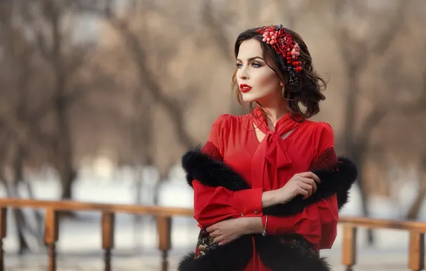 Взгляд, девушка, лицо, модель, макияж, блузка, мех, красотка