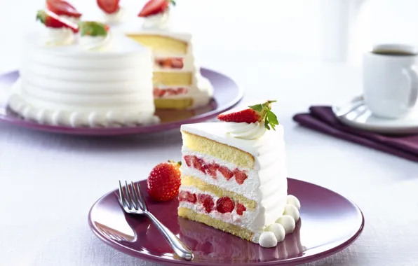 Картинка ягоды, еда, клубника, торт, пирожное, cake, крем, десерт