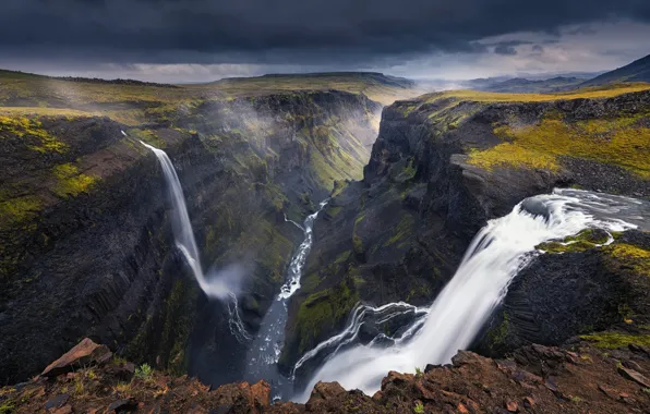 Картинка река, каньон, ущелье, водопады, Исландия