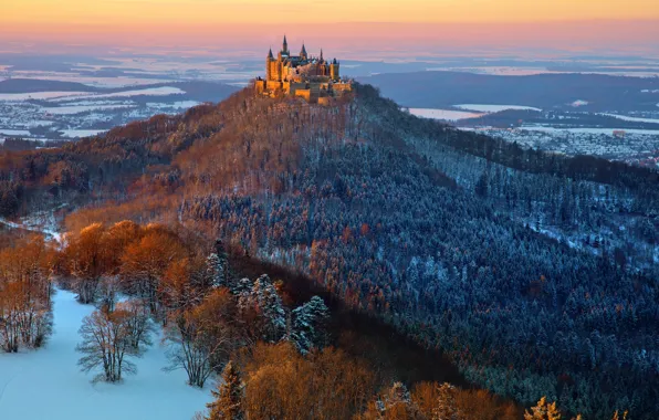 Замок, Hohenzollern, Гогенцоллерн в зимний период, Winter mood