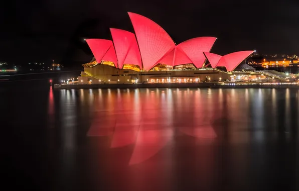 Картинка ночь, город, освещение, Австралия, Сидней, огня, оперный театр