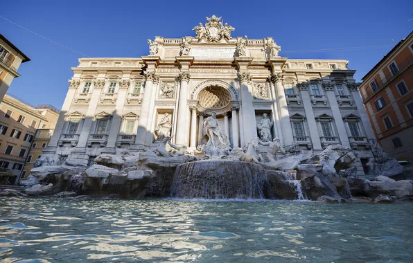 Картинка вода, фонтан, скульптура, италия, рим, Треви