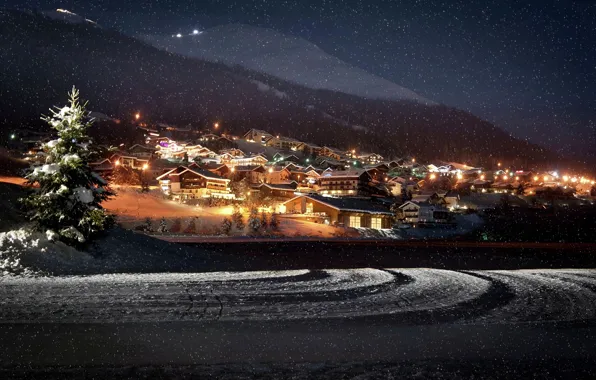 Зима, Вечер, Горы, Снег, Италия, Winter, Italy, Snow