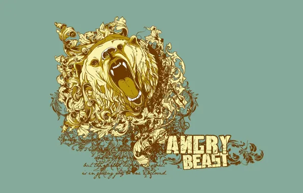 Минимализм, Медведь, Пасть, Надпись, Angry Beast
