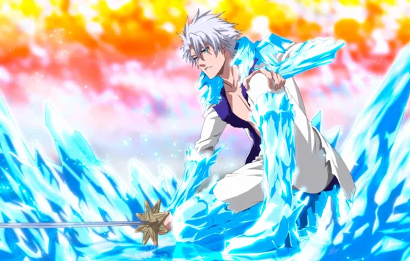 Лёд, меч, парень, Bleach, Блич