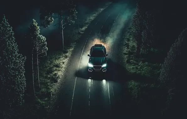 Дорога, car, машина, лес, пейзаж, ночь, dark, forest