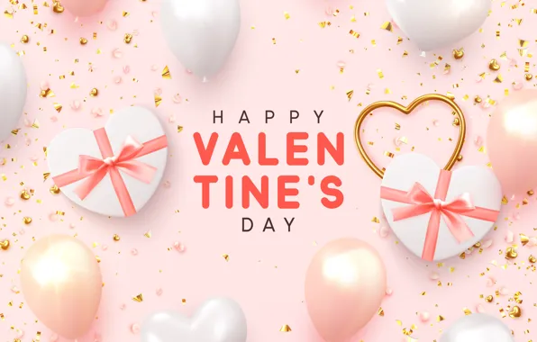 Шарики, фон, розовый, подарки, сердечки, Valentines Day