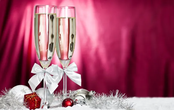 Шарики, Новый Год, бокалы, бантики, шампанское