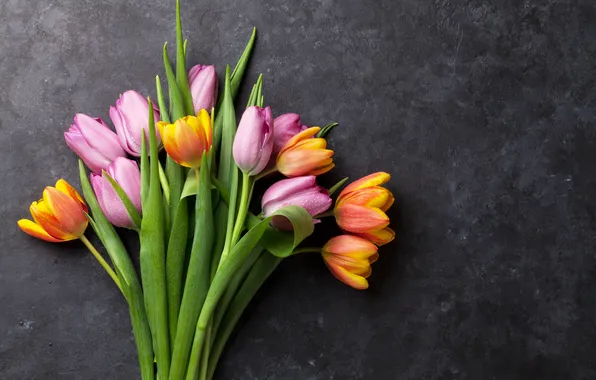 Картинка цветы, букет, colorful, тюльпаны, pink, flowers, tulips, spring