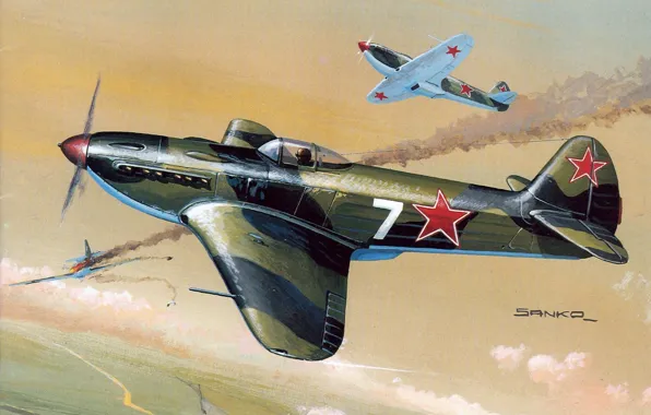 Картинка war, art, painting, aviation, Yakovlev Yak-3, ww2, russian fighter
