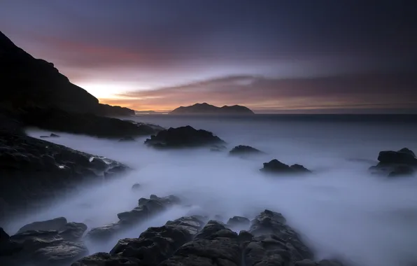 Картинка море, закат, скалы