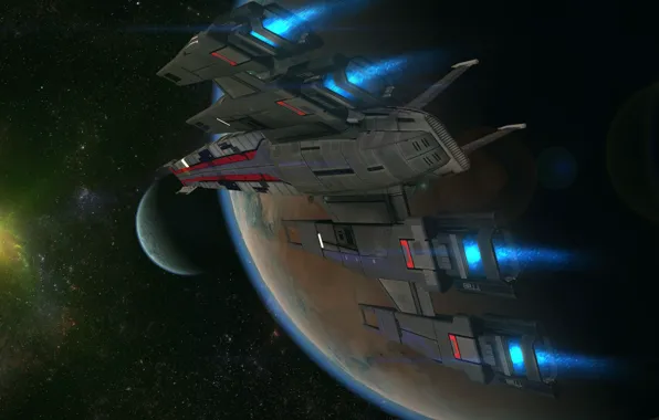 Космос, планета, звёзды, Mass Effect, black widow, smuggleship, звездолёт Нормандия
