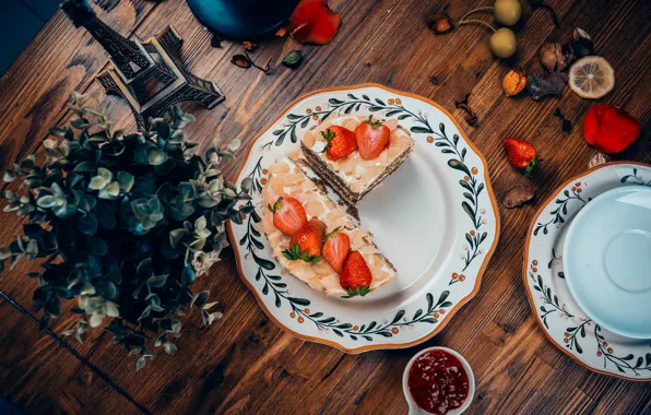 Картинка ягоды, торт, крем, десерт, wood, сладкое, вкусно, клубника.