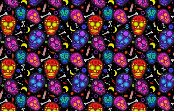 Паттерн, Череп, Мексика, Праздник, Día de los Muertos, Dia de los Muertos, Sugar Skull, Сахарный …