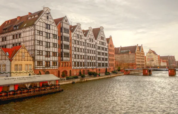 River, building, gdańsk