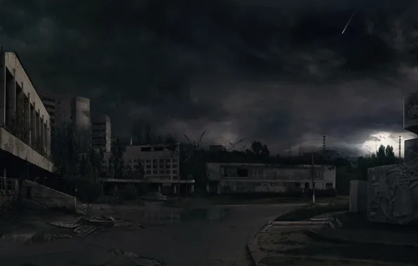 Картинка ночь, разрушения, 157, чернобыль