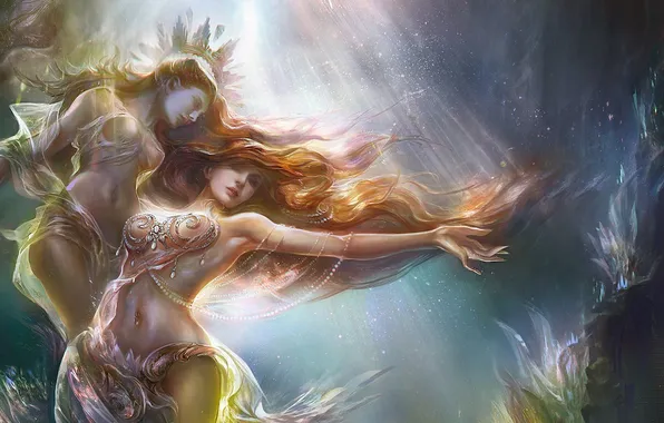 Свет, девушки, волосы, арт, rongrong wang, rong rong, legend of the cryptids