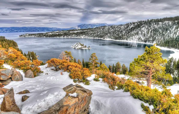Зима, природа, озеро, фото, Калифорния, США, Tahoe