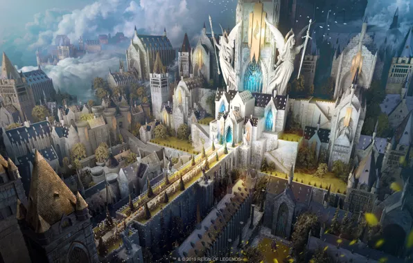 Город, Замок, City, Fantasy, Архитектура, Арт, Art, White