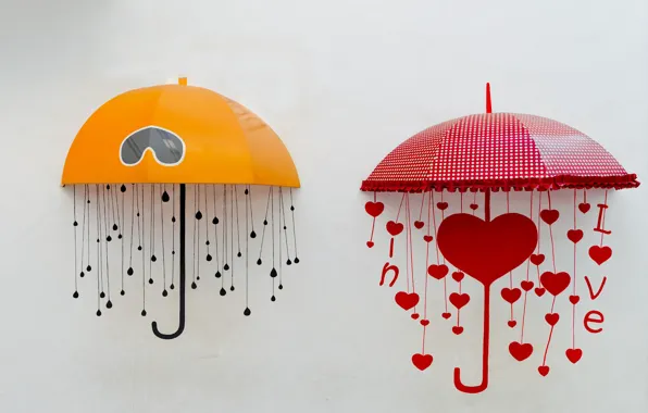 Картинка желтый, красный, зонтик, фон, widescreen, обои, настроения, сердце