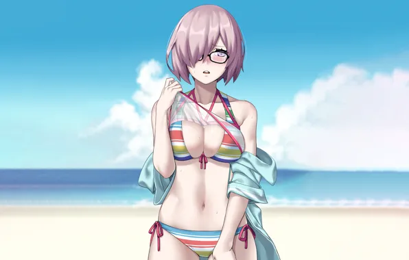 Girl, sexy, beach, sea, boobs, anime, beautiful, pretty