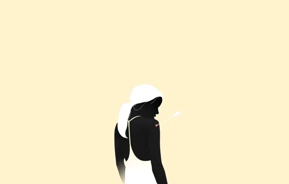 Girl, Red, Art, Black, White, Yellow, Illustration, Heart