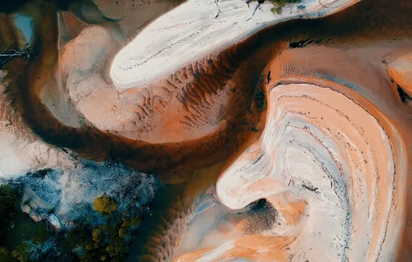 Песок, деревья, каньон, trees, sand, canyon, вид с верху, вершины гор