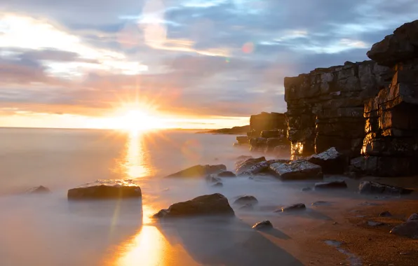 Картинка море, волны, солнце, скалы