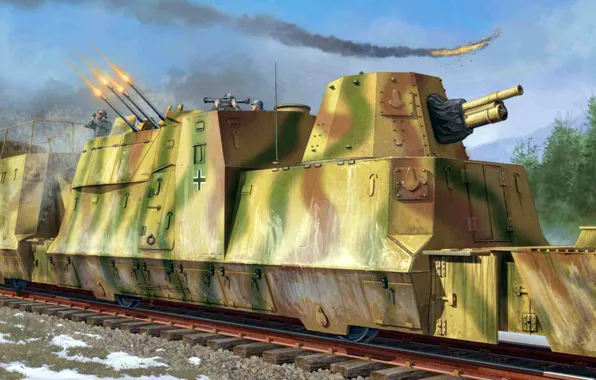 Рисунок, арт, самолёт, пво, Бронево́й по́езд, Kanonen un Flakwagen, Panzerzug, Бронепоезд