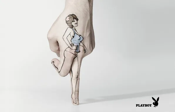 Девушка, стиль, фон, рисунок, рука, реклама, эмблема, Playboy