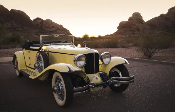 Yellow, Cabriolet, Retro, 1932 Cord L-29 Convertible