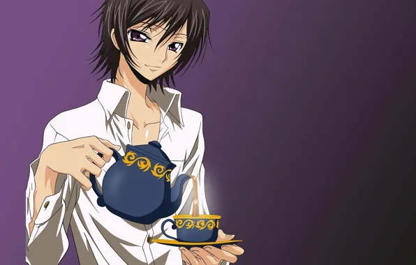 Чай, аниме, арт, чашка, парень, Code Geass, lelouch lamperouge