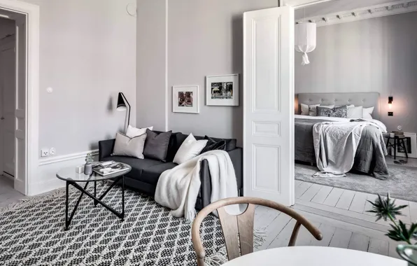 Дизайн, интерьер, спальня, гостиная, скандинавский стиль, Apartment in Stockholm, by Alexander White