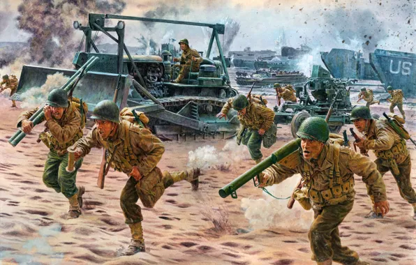 США, US Army, M1 Garand, Bofors, американская пехота, Operation Avalanche 9 Sep 1943, Caterpillar D‑7, …