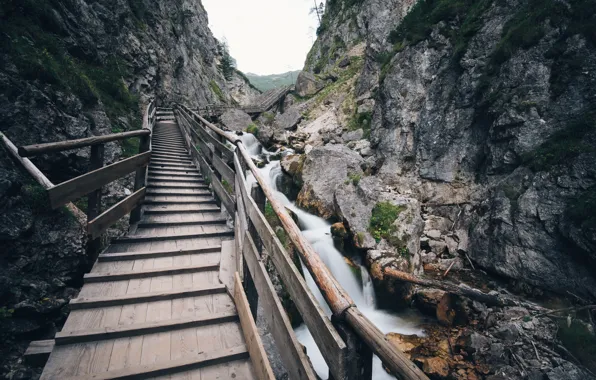 Rock, bridge, water, Europe, mountain, Austria, long exposure, Silberkarklamm