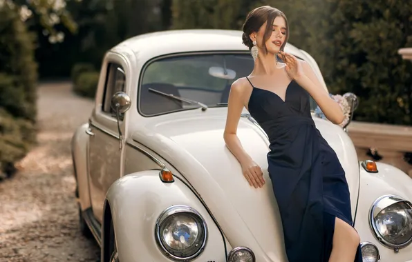 Картинка car, dress, woman, young, beautiful, model