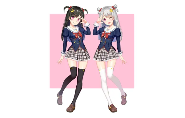 Sexy, blouse, school uniform, thighhighs, long hair, girls, anime, beautiful
