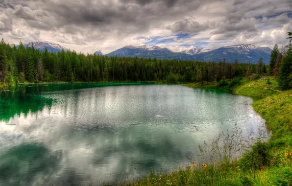 Картинка лес, пейзаж, природа, озеро, парк, HDR, Канада, Jasper