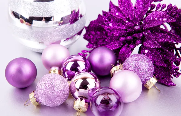 Зима, шарики, шары, игрушки, Новый Год, Рождество, фиолетовые, декорации