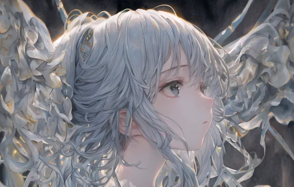 Портрет, аниме, белые волосы, красивая девушка, anime, милое личико, beautiful girl, portrait