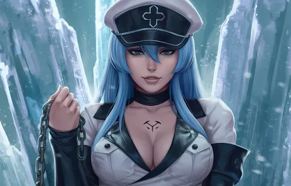 Girl, sexy, cleavage, long hair, boobs, anime, blue eyes, beautiful
