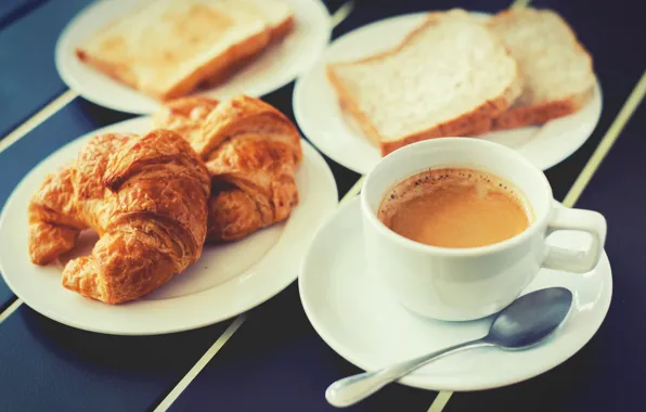 Кофе, тарелка, ложка, hot, пенка, background, Coffee, тосты
