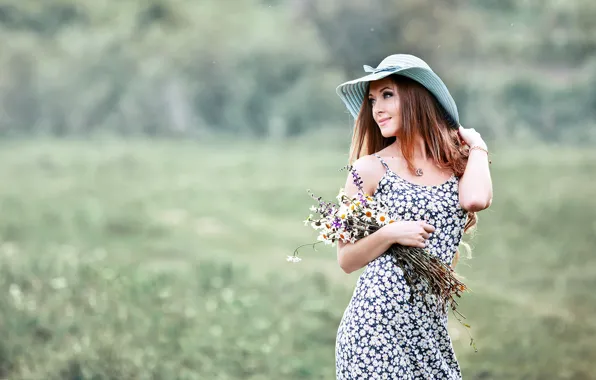 Девушка, цветы, шляпка