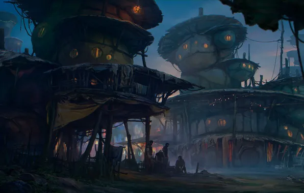 Люди, постройки, жители, поселение, Fantasy settlement