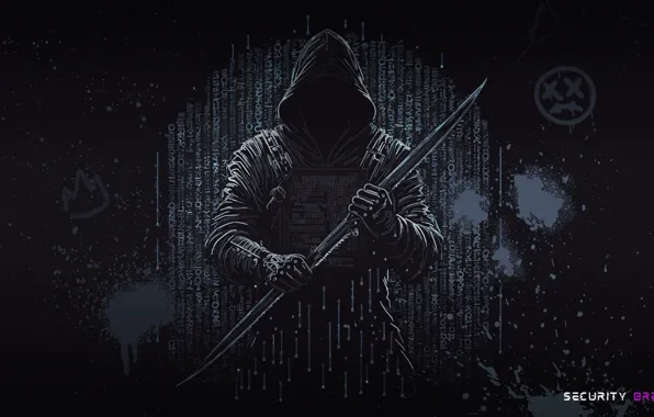 Weapon, digital art, cyber, simple background, hacking, security, hoods, AI art